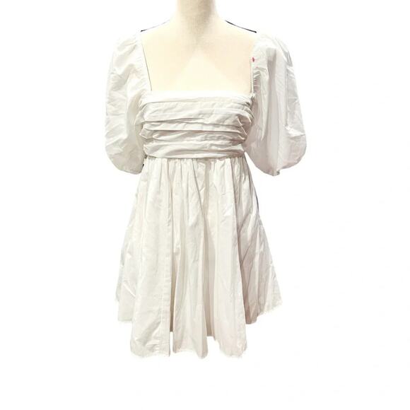 Abercrombie & Fitch Emerson Ruched Puff Sleeve Mini Dress White XSP - Picture 10 of 10